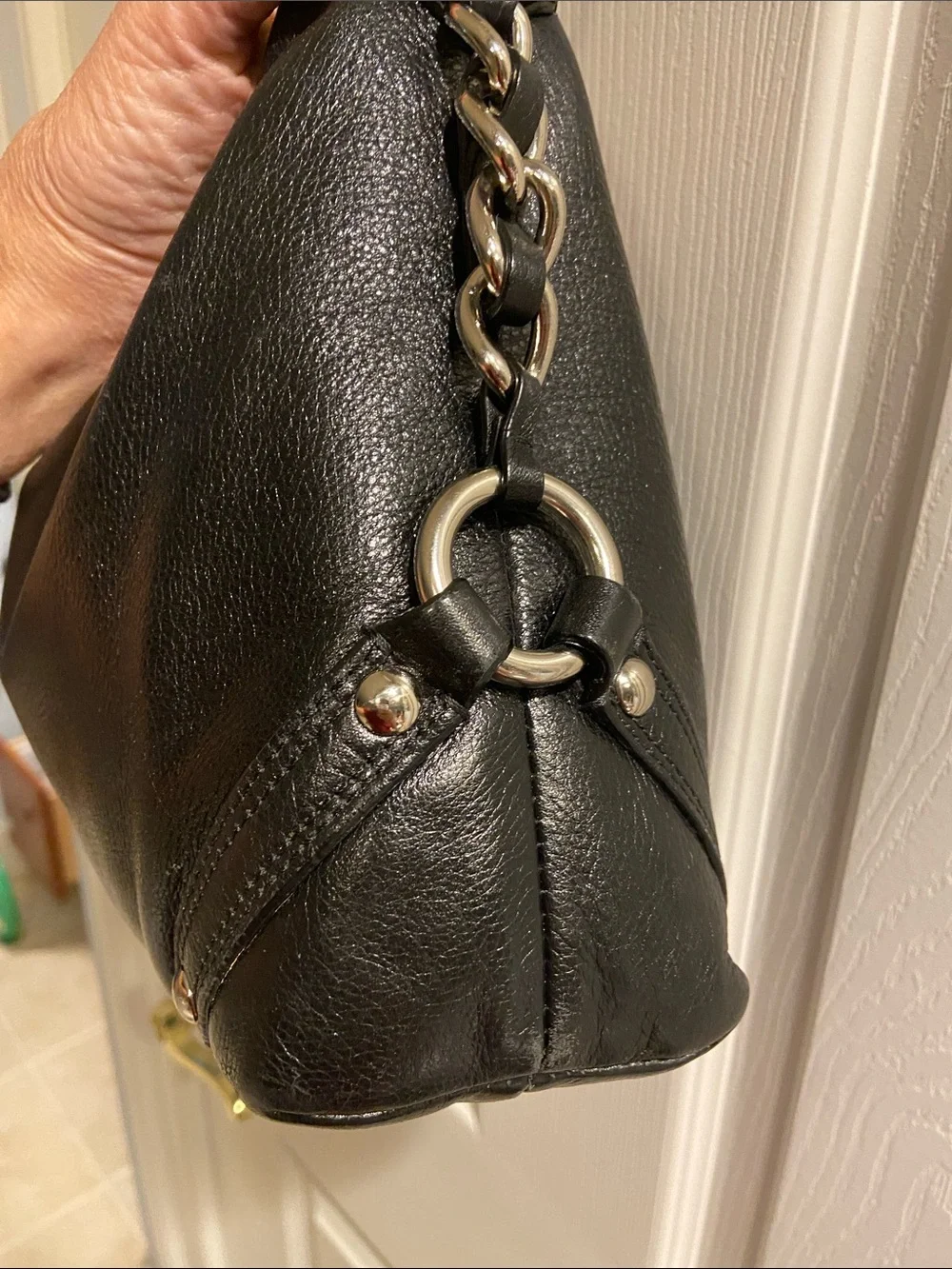 Coach Black Leather Shoulder Hobo with Silver Hardware
